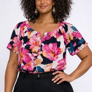 Floral Women's Top - Pink and Blue
